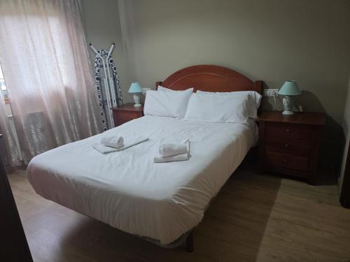 a bedroom with a large bed with two towels on it at Apartamentos Camino Inglés 3 in O Mesón Do Vento 