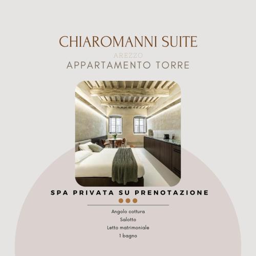 ein Poster eines Hotelzimmers mit einem Bett in der Unterkunft CHIAROMANNI SUITE in Arezzo