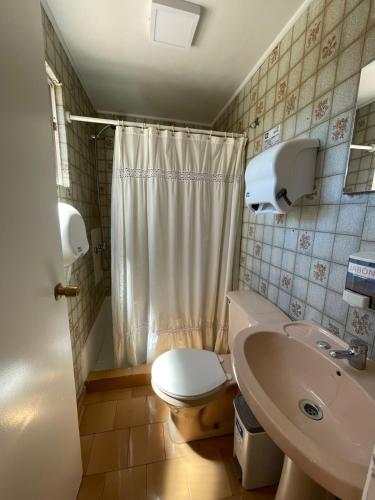 a bathroom with a toilet and a sink at Residencial Golden in Los Vilos