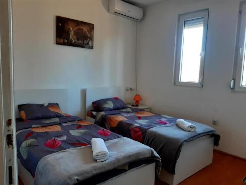 a bedroom with two beds and a window at Villa Elena in Čiflik