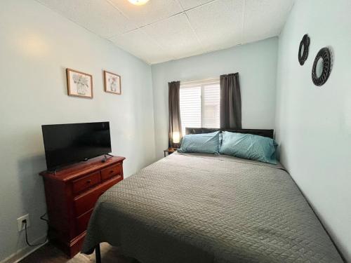a bedroom with a bed and a flat screen tv at Private Room-Queen Bed-Shared Living Spaces in Johnson City
