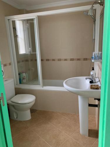a bathroom with a toilet and a sink at One bedroom penthouse in Alora