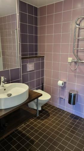 ein Badezimmer mit Waschbecken und Toilette in der Unterkunft Tellus Apartment in Lund