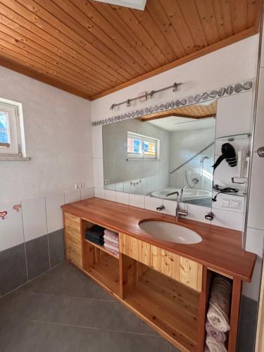 a bathroom with a sink and a mirror at Mittagsspitz am Bauernhof in Flattach