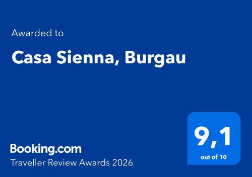 a blue rectangle with the words casa sigma sigma burkan on top at Casa Sienna, Burgau in Burgau