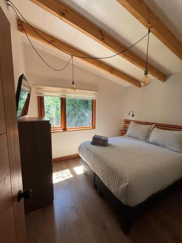 a bedroom with a large bed and a window at Lodge Agua de la Piedra in Valdivia