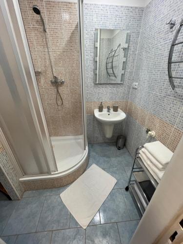 a bathroom with a shower and a sink at Apartmán Ella - Riegrova 41 in Děčín