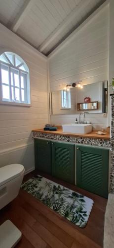 a bathroom with a sink and a toilet at Villa Ulutawu in Le François