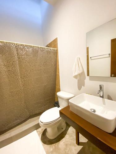 a bathroom with a toilet and a sink at Balam Suites in Playa del Carmen