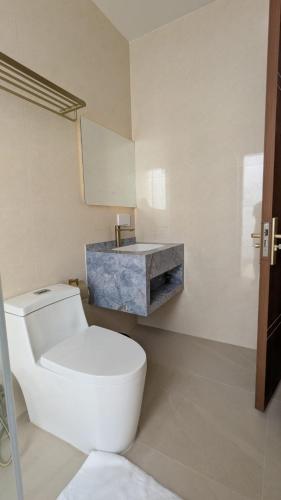 a bathroom with a white toilet and a sink at Luma Boutique Hotel Omadhoo in Omadhoo