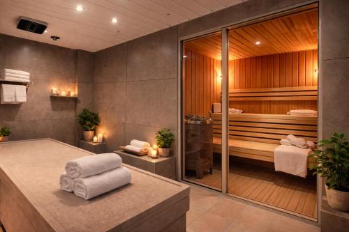 a bathroom with a soaking tub and a spa room at MoonBasa Boutique Hotel and Spa Infopark , Kakkanad in Cochin