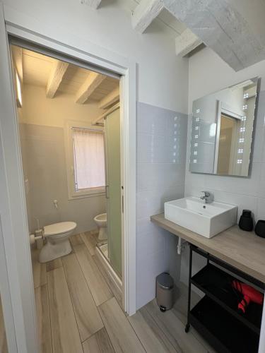a bathroom with a sink and a toilet at Terrazza Montegrappa in Reggio Emilia