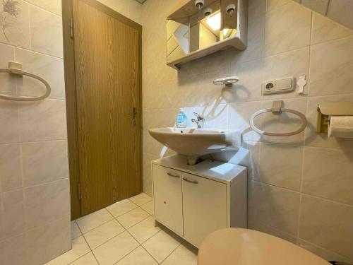 a bathroom with a sink and a toilet at WEN112 gut geschnittene Monteurwohnung in Niederdorla