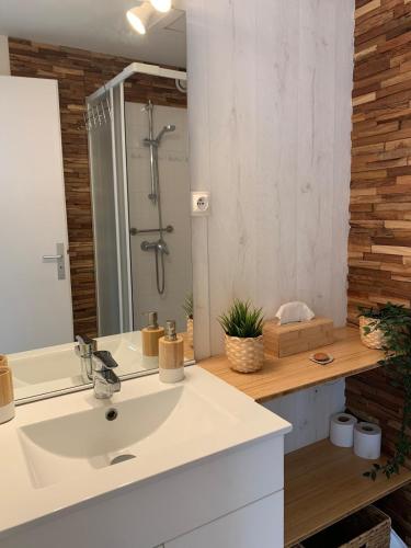 a bathroom with a sink and a shower at Le Studio du centre - 2-4p - 80 m de la plage in Les Sables-d'Olonne