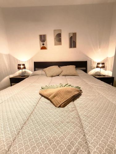 a bedroom with a large bed with two lamps at Estudio Petrer in Petrer