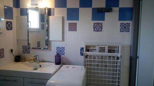 a bathroom with a sink and a mirror at Les Clés Nature in Moutiers-sous-Chantemerle