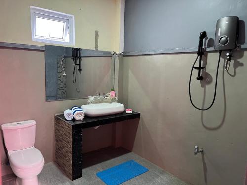 a bathroom with a sink and a toilet and a shower at Rock House Villa in Kandy
