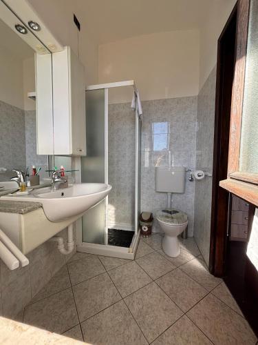 a bathroom with a sink and a toilet at Albergo Vecchio Pavone in Borgaro Torinese