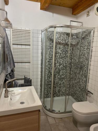 a bathroom with a shower and a toilet and a sink at Ancient village in Trieste