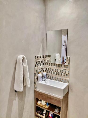 a bathroom with a sink and a mirror at Pepper Korrel - Paarl - Self Catering Apartment in Paarl