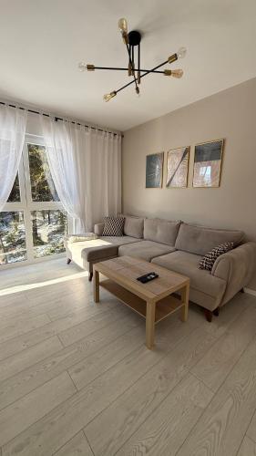 a living room with a couch and a table at Apartmani Berg in Pale