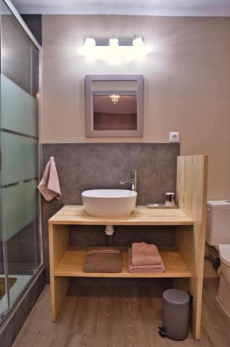 a bathroom with a sink and a shower at LA Jacarandière in Le Cambout