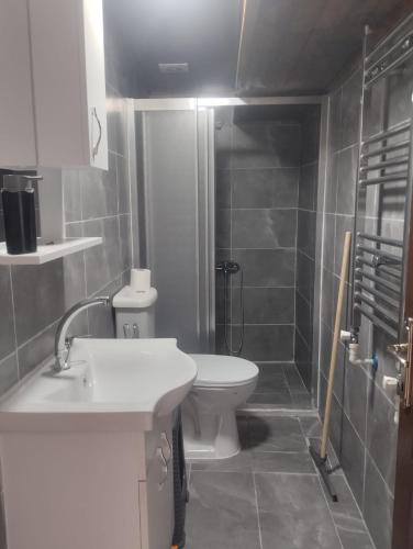 a bathroom with a white sink and a toilet at Minihome Konak in Safranbolu
