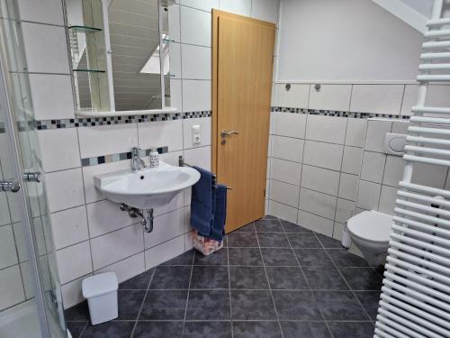 ein Badezimmer mit Waschbecken und Toilette in der Unterkunft Panoramablick Eitelborn in Eitelborn