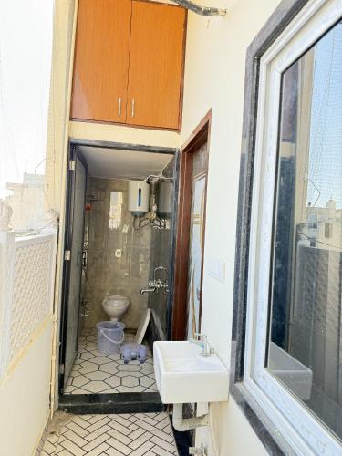 a bathroom with a sink and a toilet at Shree ji palace hotel in Udaipur