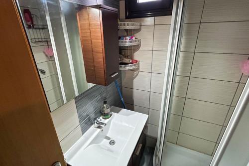 a bathroom with a sink and a shower at Villa Maty in Karianí