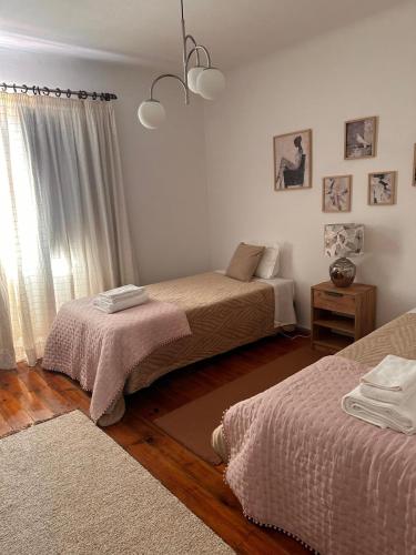 a bedroom with two beds and a window at Casa do Alto da Torre in Abrantes