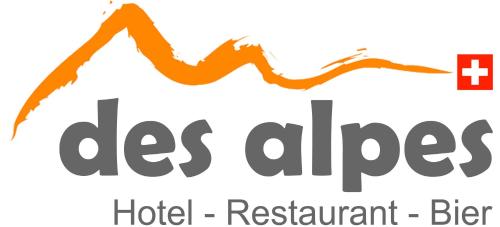 a logo for a hotel restaurant merger with an orange upward arrow at Boutique und Bier Hotel des alpes in Fiesch