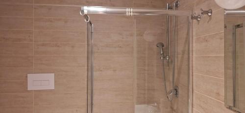 a shower with a glass door in a bathroom at Hotel & Restaurant San Marco AB in Toscolano Maderno