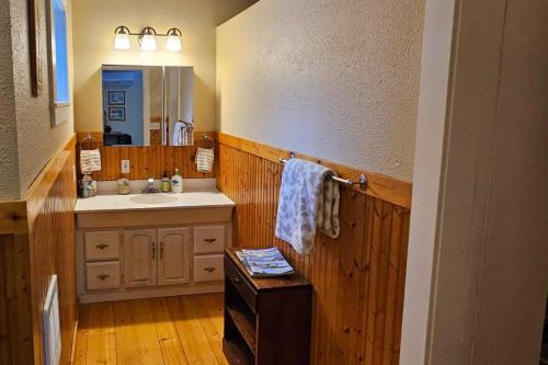 a bathroom with a sink and a mirror at Home w/ Hot Tub, 3 Mi to Lake & Ponderosa Park in McCall
