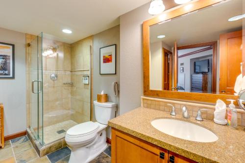 a bathroom with a toilet and a shower and a sink at Everline Suite w/ Resort Perks! 7 Mi to Lake Tahoe in Olympic Valley