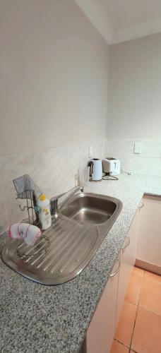 a kitchen counter with a sink in a kitchen at Bayview Holiday Flat in Auckland