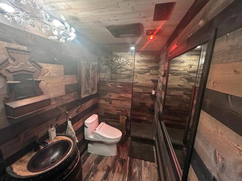 a bathroom with a sink and a toilet at Luminary Lodge in Sevierville