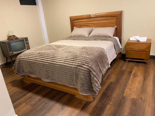 a bedroom with a bed and a tv at Hotel Gavilu in Ambato