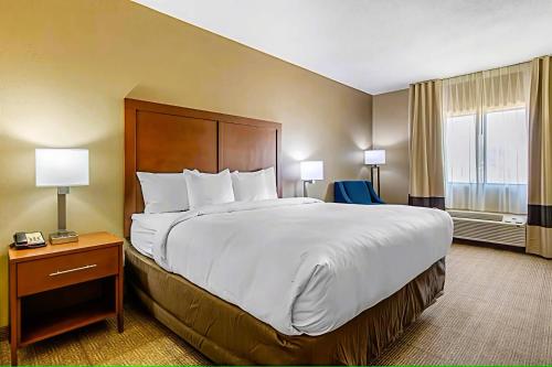 a hotel room with a large bed and a window at Comfort Inn & Suites McComb in McComb