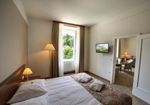 a hotel room with a bed and a window at Grand Hotel Rogaška Premium in Rogaška Slatina