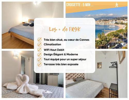 a collage of images of a room with a bed and a poster at FRGK "4 Suites Privées Exclusives" in Cannes
