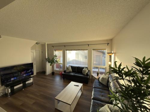 a living room with a couch and a tv at Spacious & Private Retreat near West Edmonton Mall in Edmonton