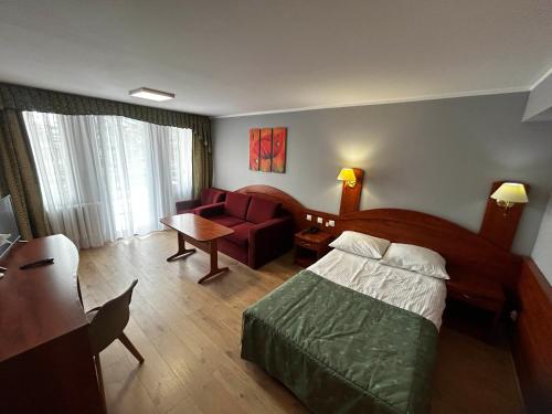 a hotel room with a bed and a couch at Hotel Pietrak in Trzemeszno