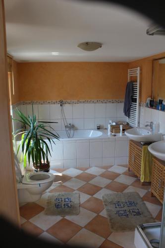 a bathroom with a tub and a plant in it at Toscana1 in Freimersheim