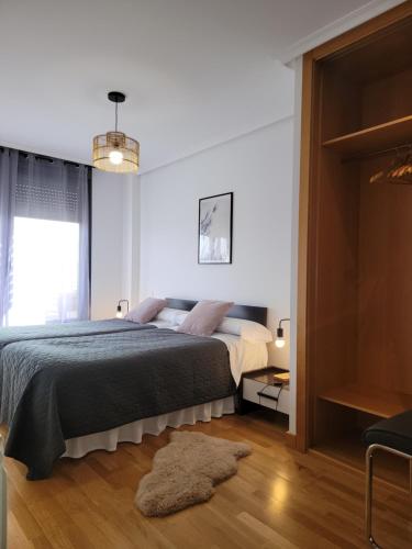 a bedroom with a bed and a window at Apartamento Medrano PISCINA AIRE ACONDICIONADO terraza y 5 minutos del centro en coche ideal para mascotas in Logroño
