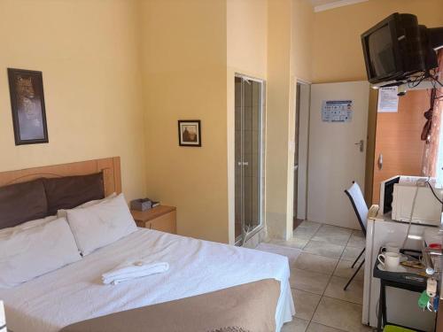 a bedroom with a bed and a tv in it at Philly-Wen Guesthouse in Schweizer-Reineke
