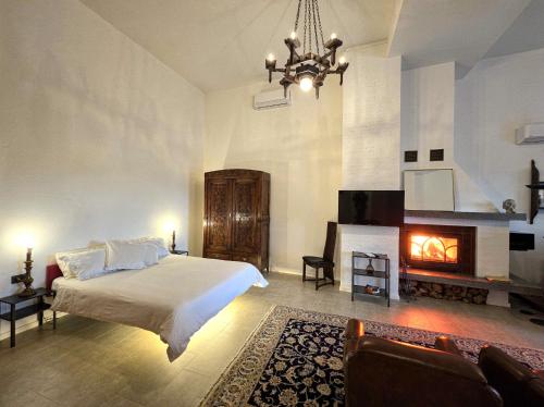 a bedroom with a bed and a fireplace at Belavista in Scurzolengo