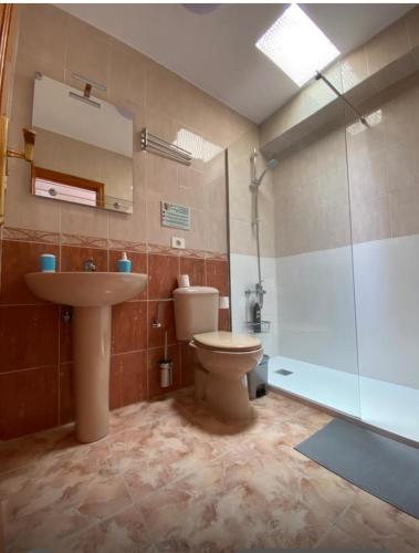 a bathroom with a toilet and a sink and a shower at Villa Luisa Atico in Tigaday