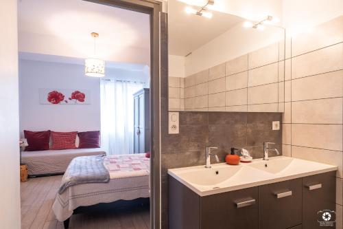 un bagno con lavandino e specchio di Château Besson a Montluçon