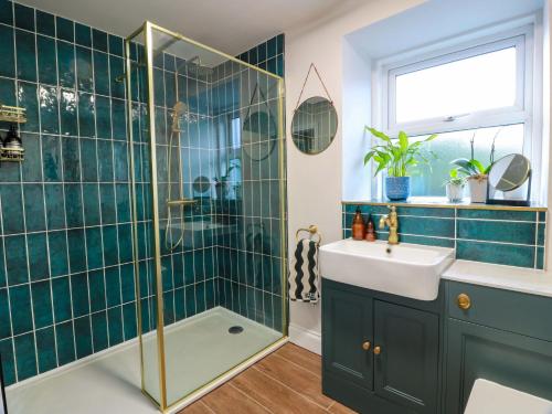 a bathroom with a sink and a shower at 7 Brewery Pool in Newton Stewart